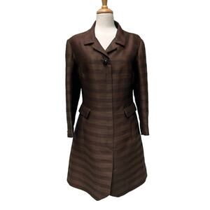 VTG 60’s Dress Coat Moe Nathan Sz S/M Brown Striped Zip Midi Long Sleeve Classic